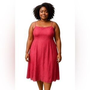 Belsoie Raspberry Lace Midi Dress Formal Scalloped Hem – Size 20